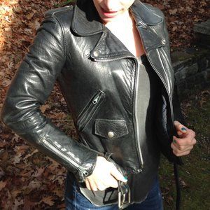 Vintage Black Leather Motorcycle Jacket from Paris